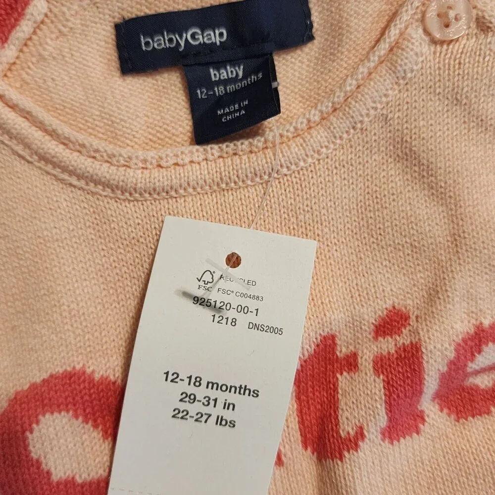 New Baby Gap Peach & Red Knit Romper Cutie 12-18 Months 100% Cotton